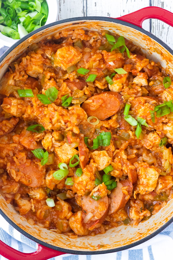 one pot jambalaya with chicken shrimp and sausage