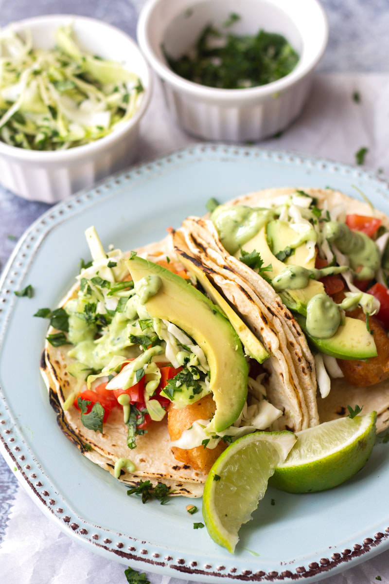 Baja Fish Tacos with Avocado Crema - Cooking For My Soul