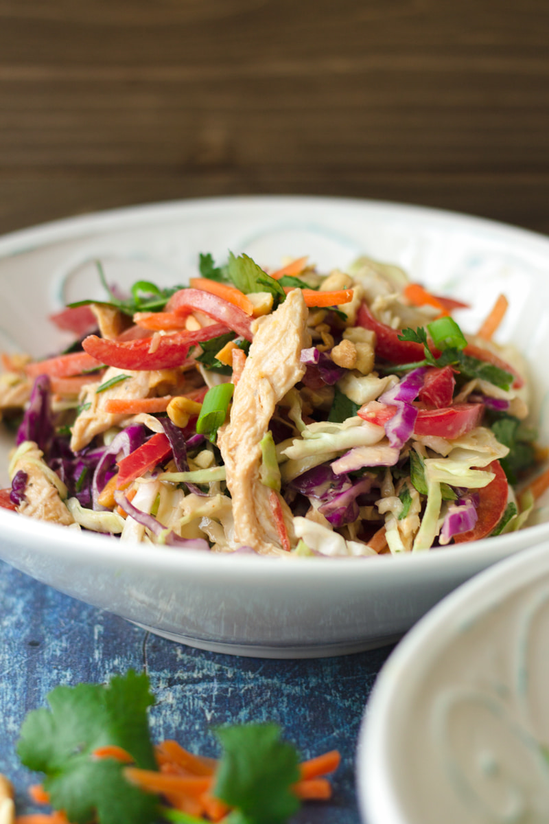 asian chicken coleslaw salad with peanut butter dressing