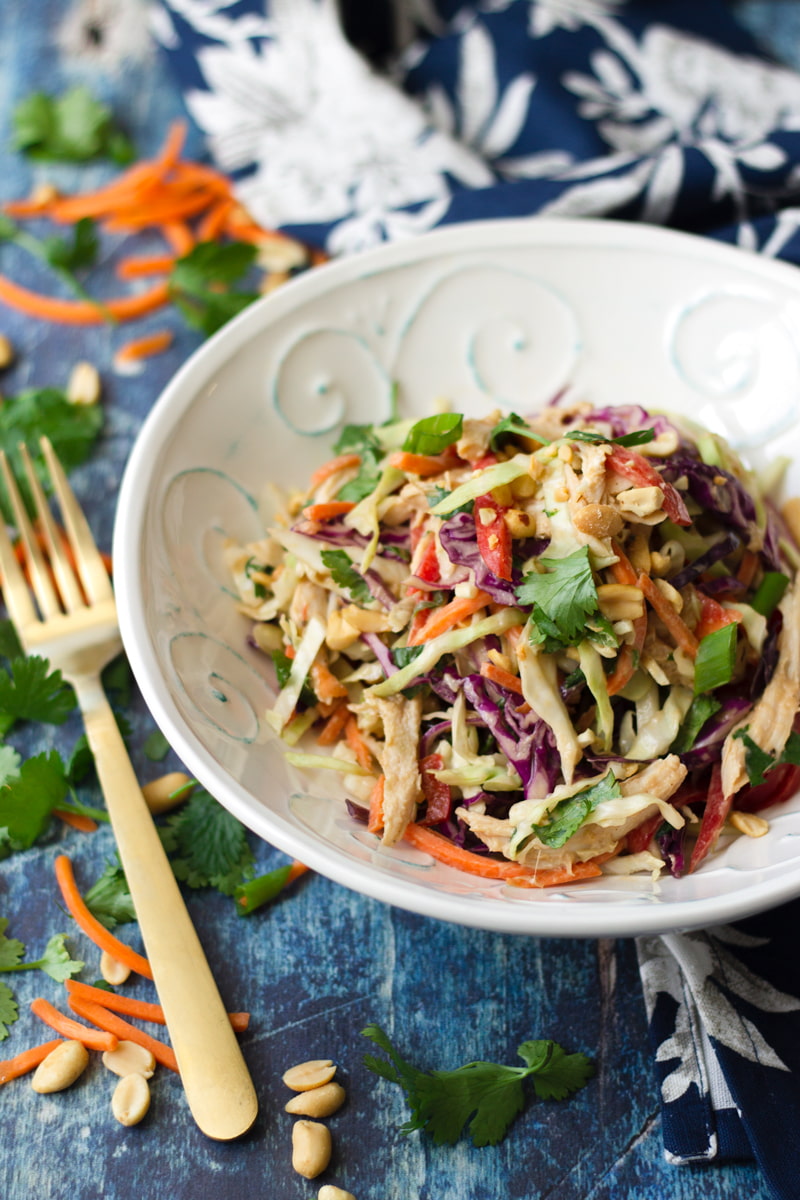 asian chicken slaw salad with peanuts