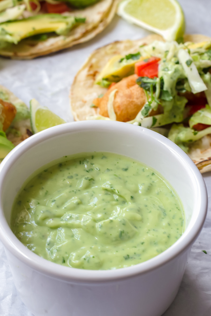 avocado crema served with fish tacos