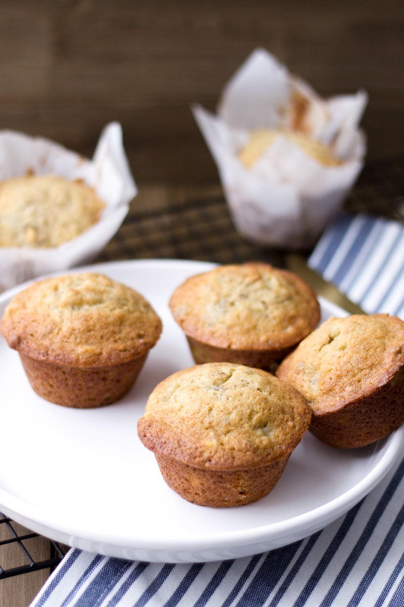 banana pecan muffins with maple walnuts