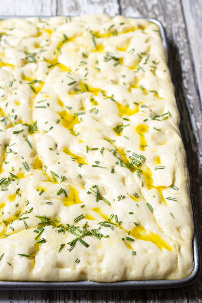 prepared dough for rosemary focaccia bread