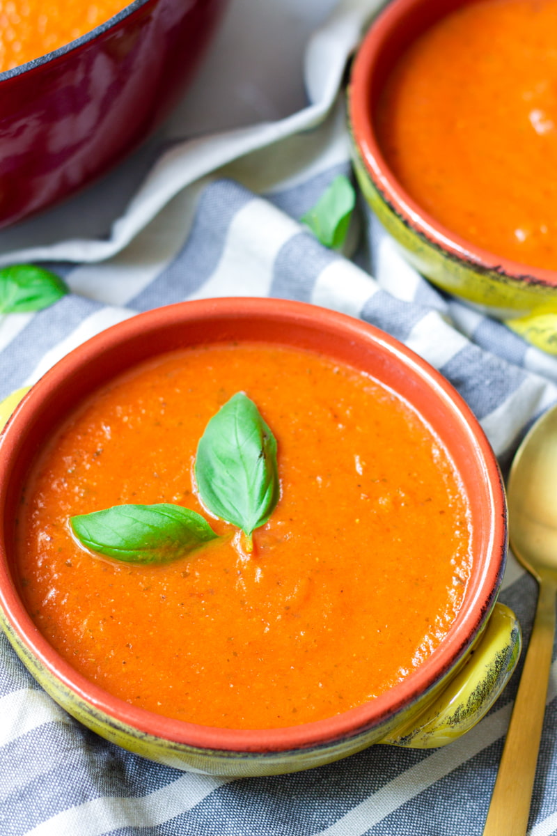 Bowl of Roasted Tomato Soup with Basil