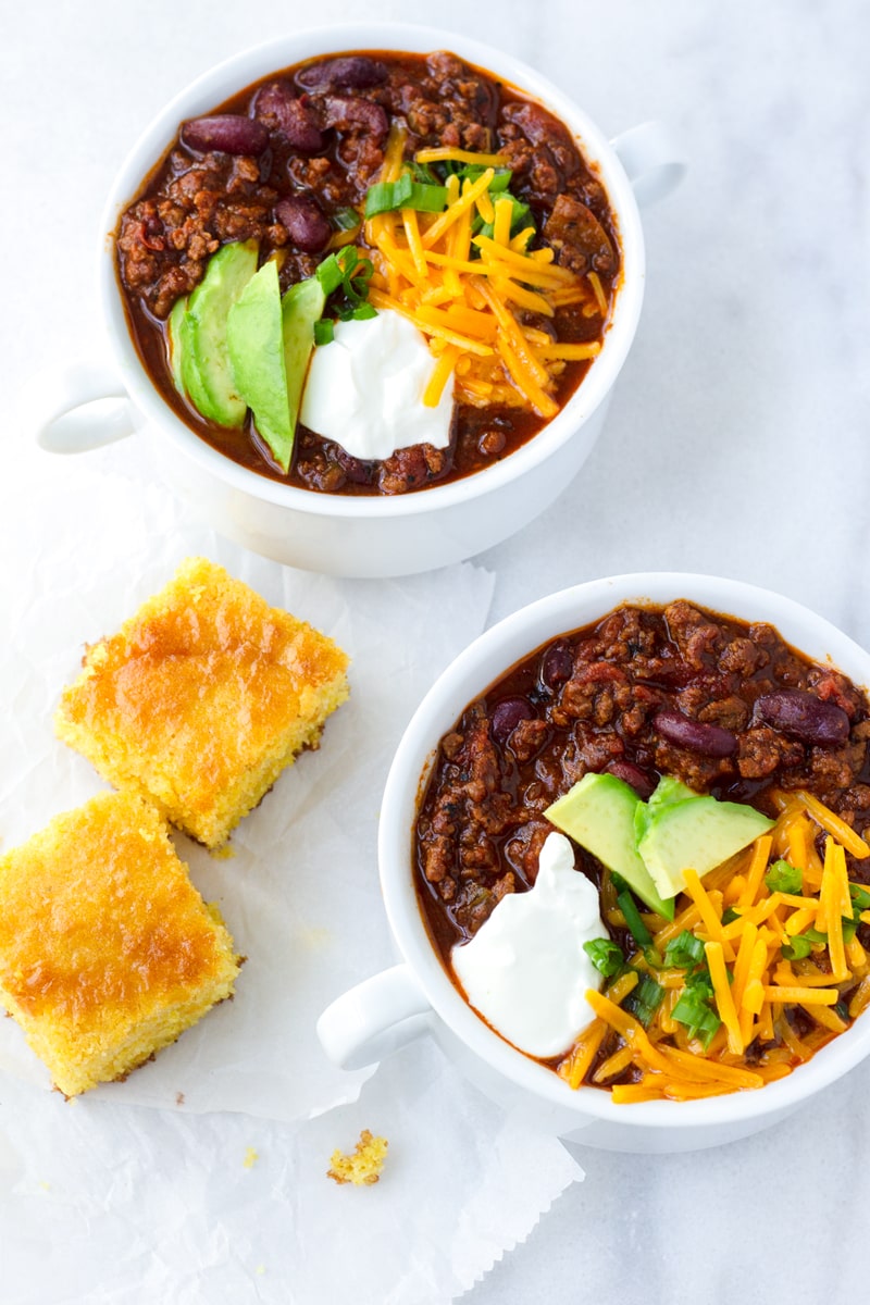 Easy One Pot Beef and Beer Chili with Cornbread