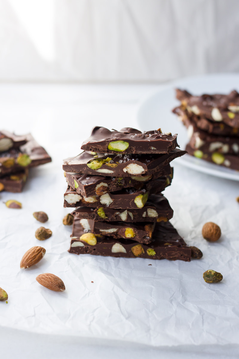 Almond Pistachio Chocolate Bark with Sea Salt