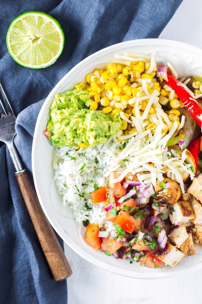 Chicken Fajita Bowl with Rice and Fajita Chicken and Vegetables