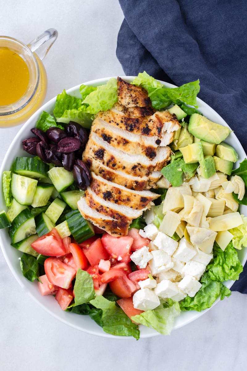 Mediterranean Chicken Salad with Red Wine Dressing