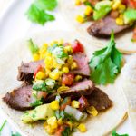 Grilled Flank Steak Tacos with Corn Salsa and Avocado