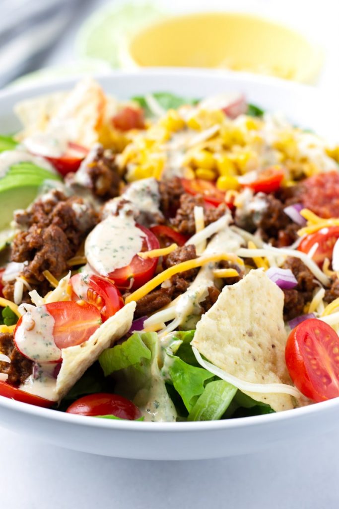 Beef Taco Salad with Chipotle Ranch Dressing - Cooking For My Soul