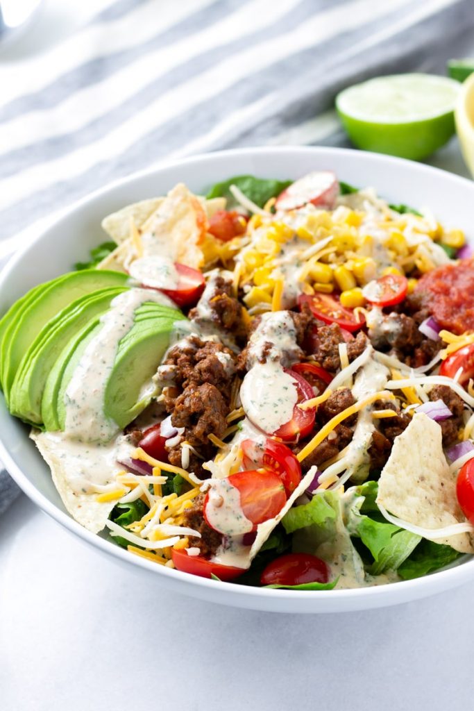 Beef Taco Salad with Chipotle Ranch Dressing - Cooking For My Soul