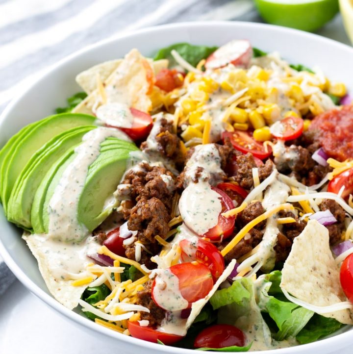Beef Taco Salad with Chipotle Ranch Dressing - Cooking For My Soul