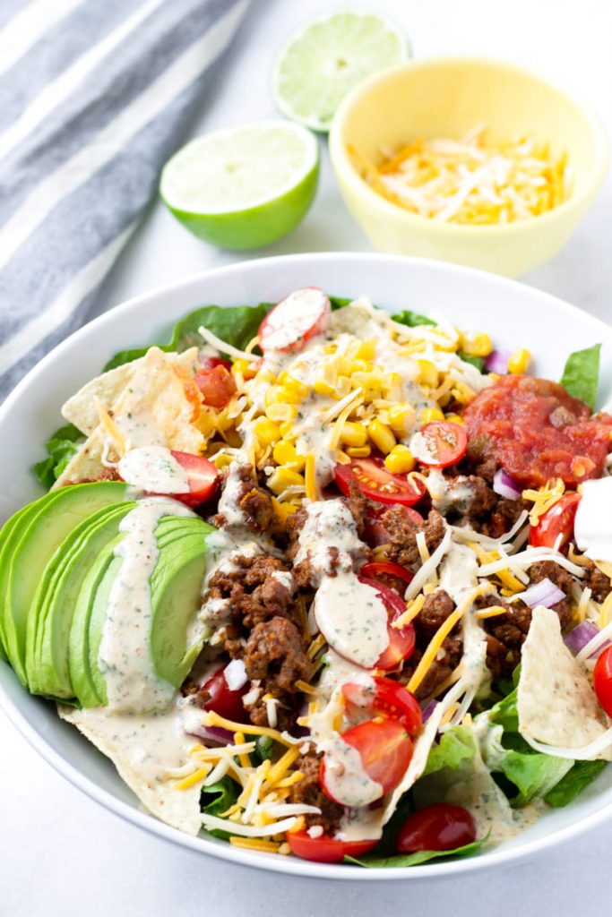 Beef Taco Salad with Chipotle Ranch Dressing - Cooking For My Soul