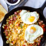 American Potato Breakfast Skillet with Two Fried Eggs