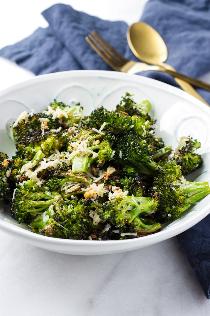 Broccoli Florets Roasted with Garlic on a Bowl