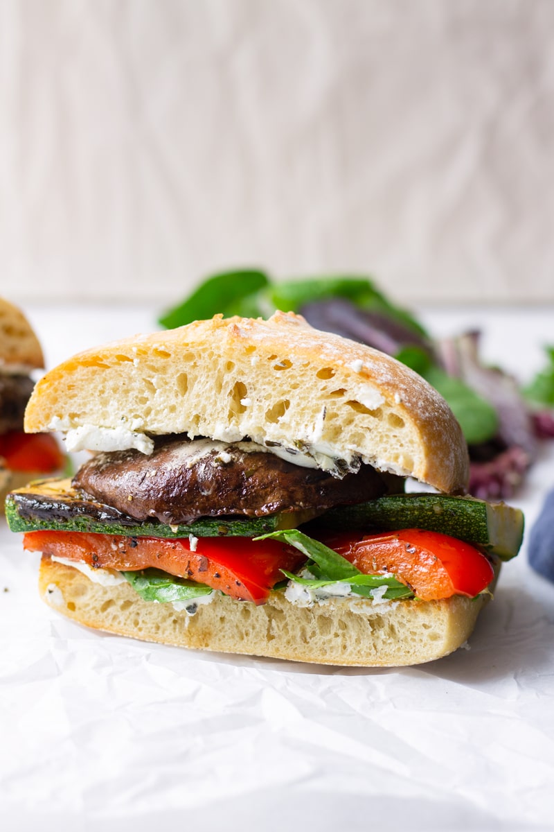 Grilled Vegetable Sandwich with Goat Cheese on Ciabatta