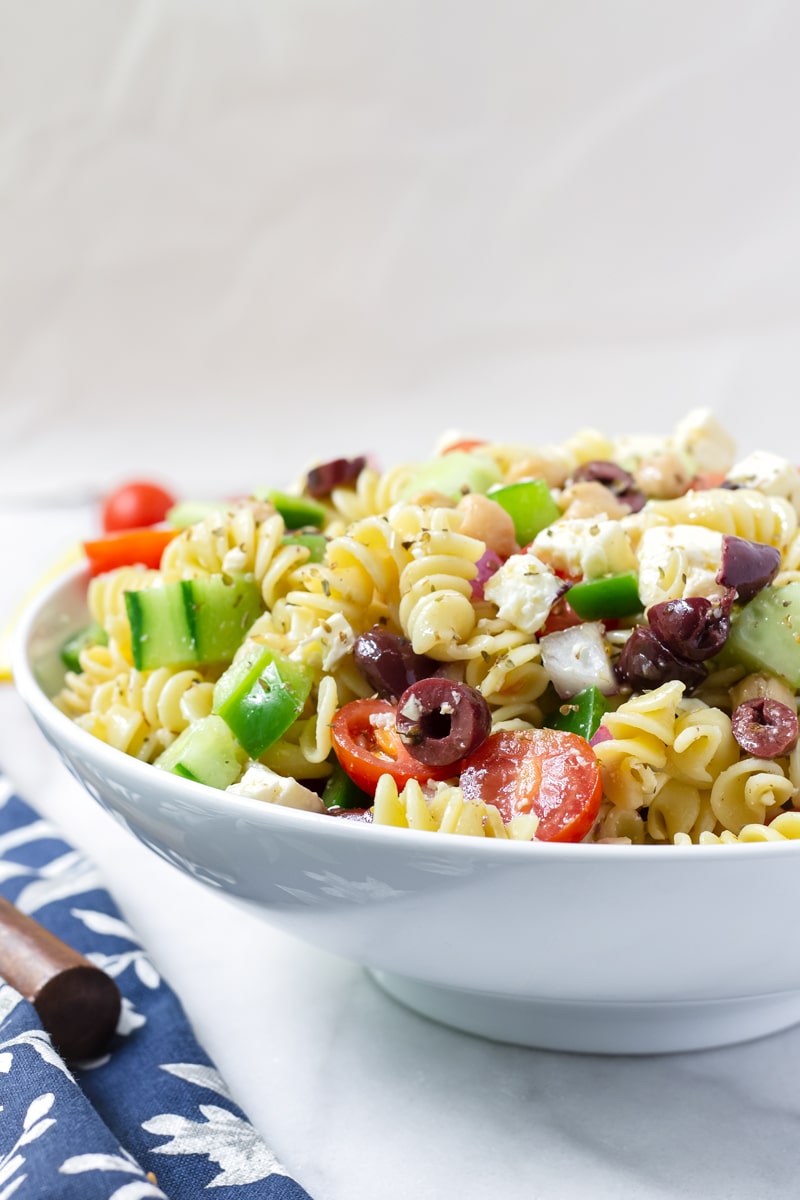 Bowl of Greek Pasta Salad with Feta