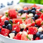 Watermelon Blueberry Salad with Mint, Basil, and Feta