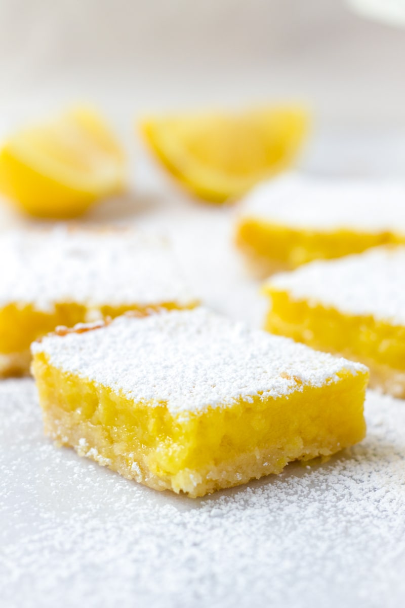 Lemon Bar Recipe with Shortbread Crust and Confectioner's Sugar