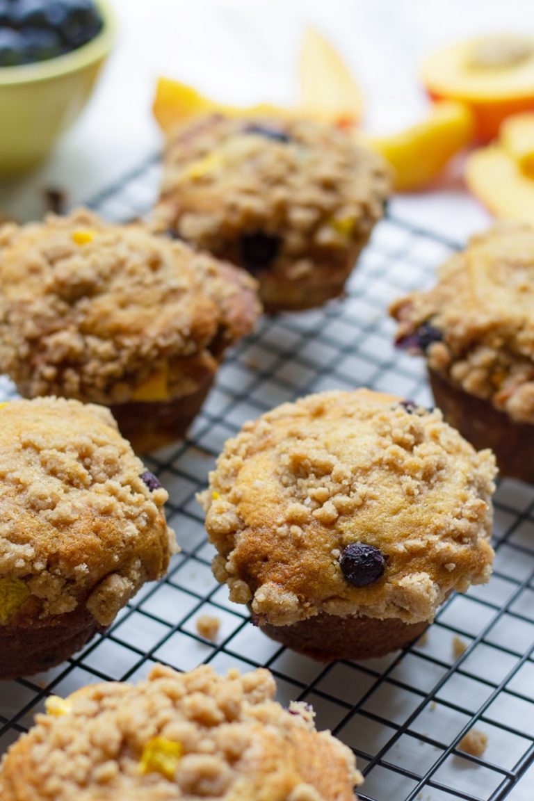Blueberry Peach Muffins with Streusel Topping - Cooking For My Soul
