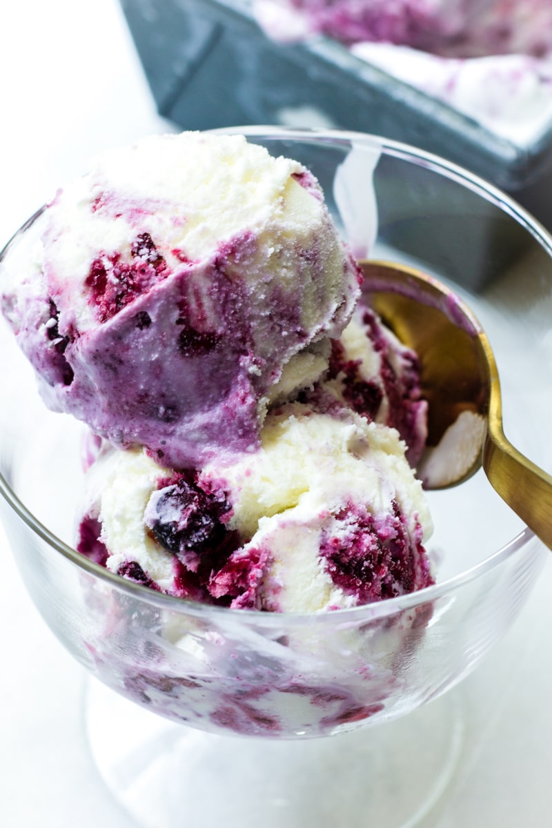 Three Scoops of Homemade Blueberry Cheesecake Ice Cream