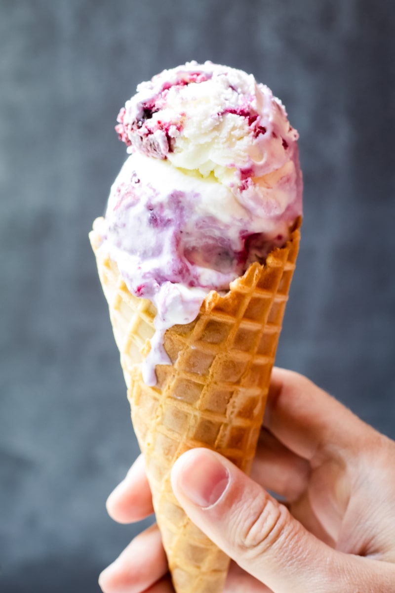 Blueberry Ice Cream in a Waffle Cone