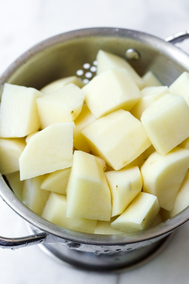 Cut Up Russet Potatoes for Mashed Potatoes
