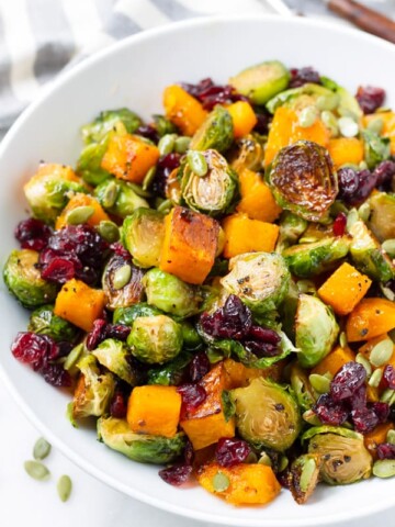 Butternut Squash and Brussel Sprouts Roasted with Maple