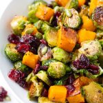 Butternut Squash and Brussel Sprouts Roasted with Maple with Pumpkin Seeds