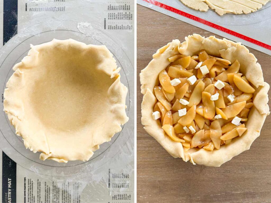 putting filling on pie