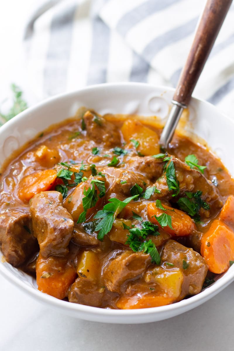 Bowl of Hearty Beef Stew with Red Wine