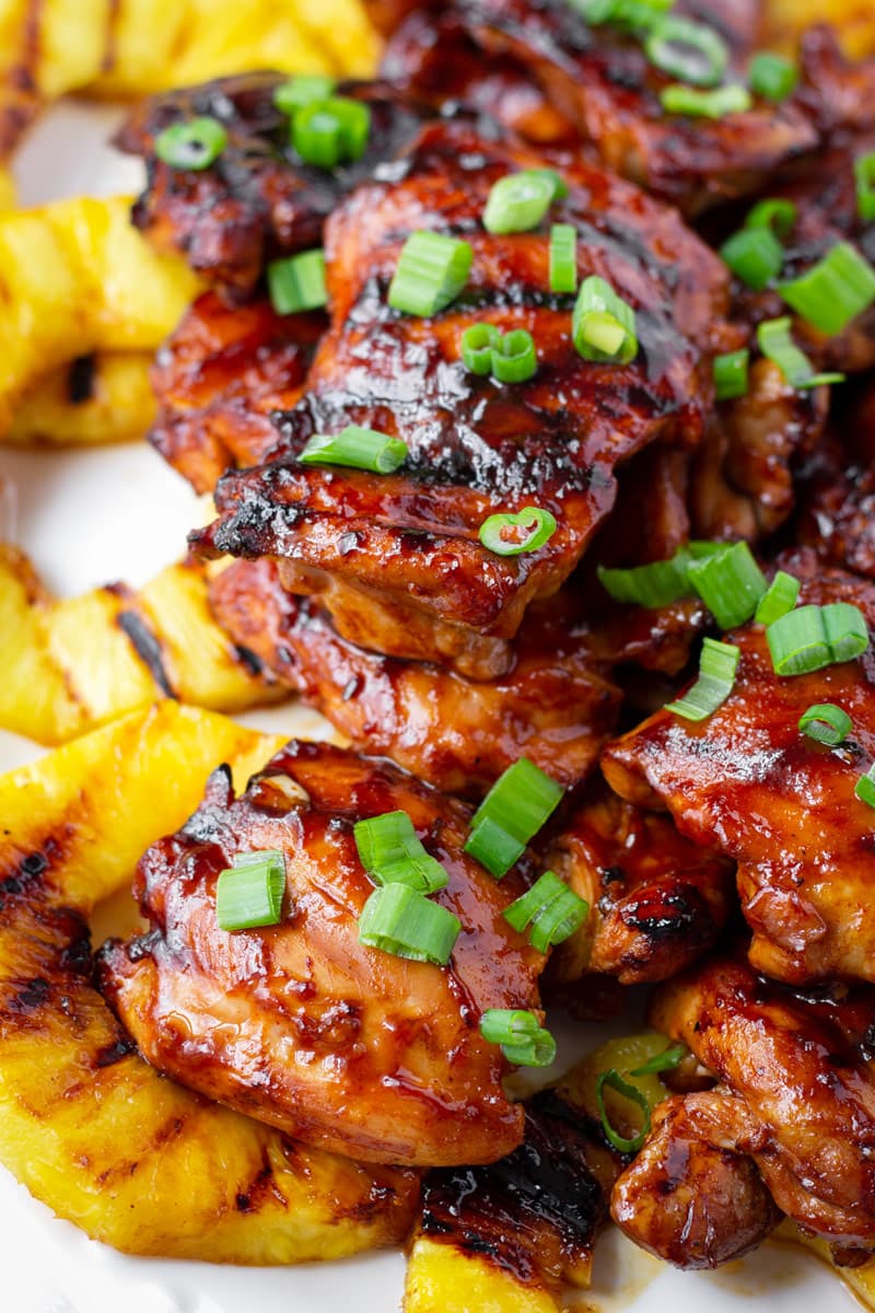 Grilled Huli Huli Chicken with green onions and grilled pineapples