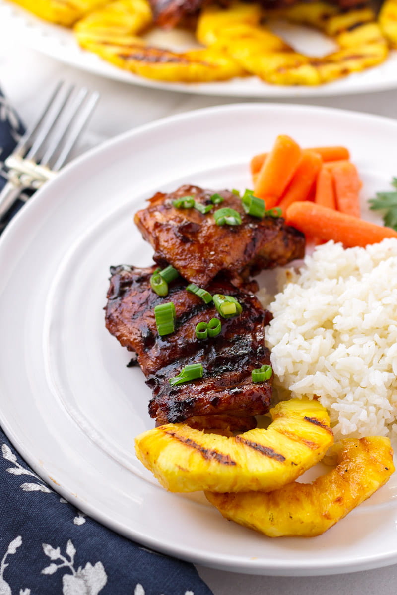Platter with Huli Huli Chicken, Carrots, and Grilled Pineapple