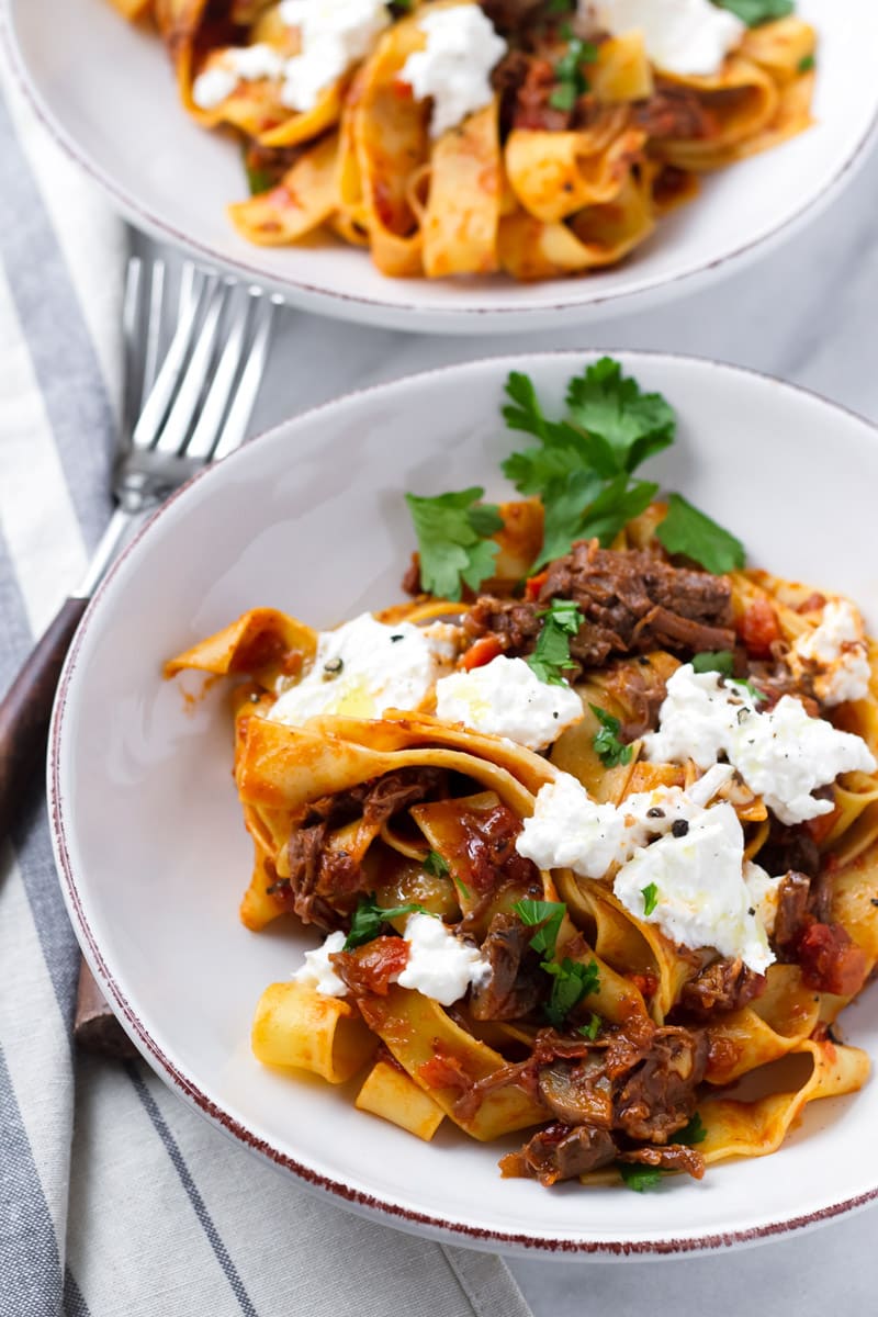 Two Bowl of Papperdelle with Short Rib Ragu and Burrata Cheese