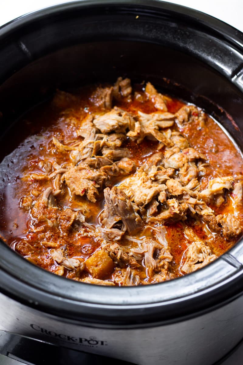 Slow Cooker Al Pastor Shredded Pork in a Crock Pot