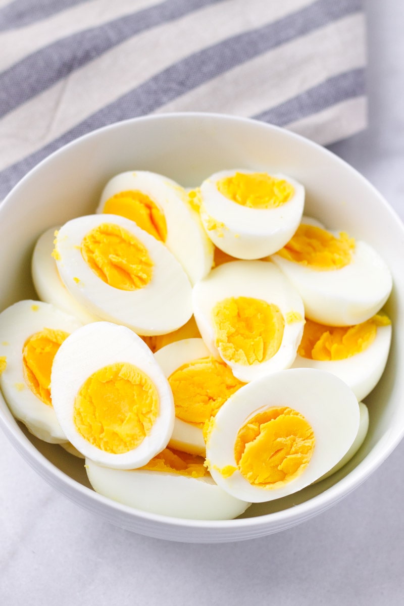 Bowl with sliced hard-boiled Eggs