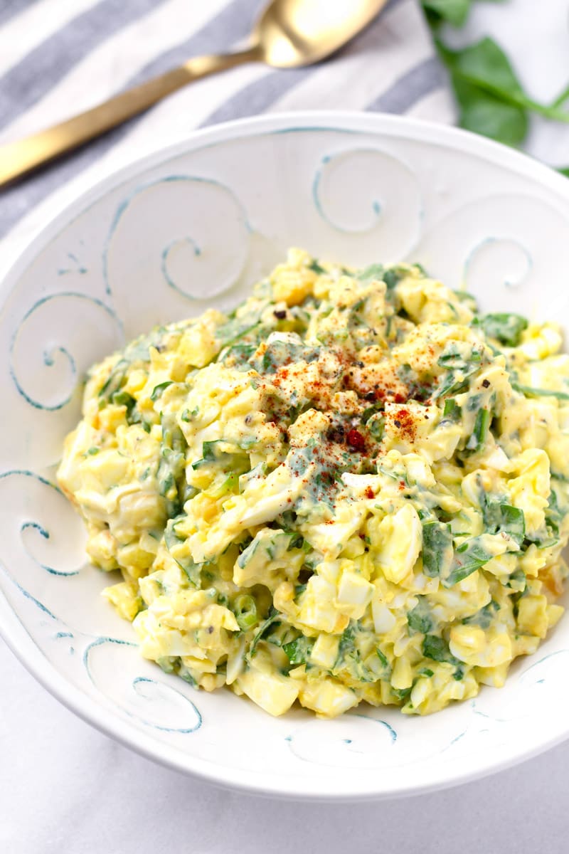 Spinach egg salad with mayonnaise and dijon mustard