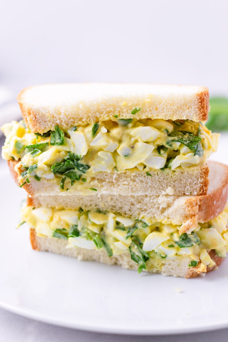 Egg Salad Sandwich Cut in Half and Stacked
