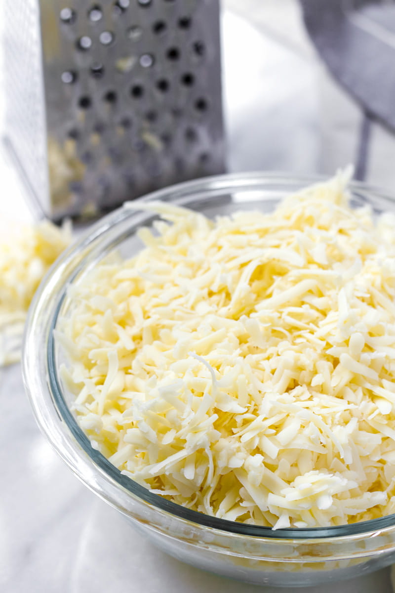 Hand Grated Cheese in a Pyrex Bowl