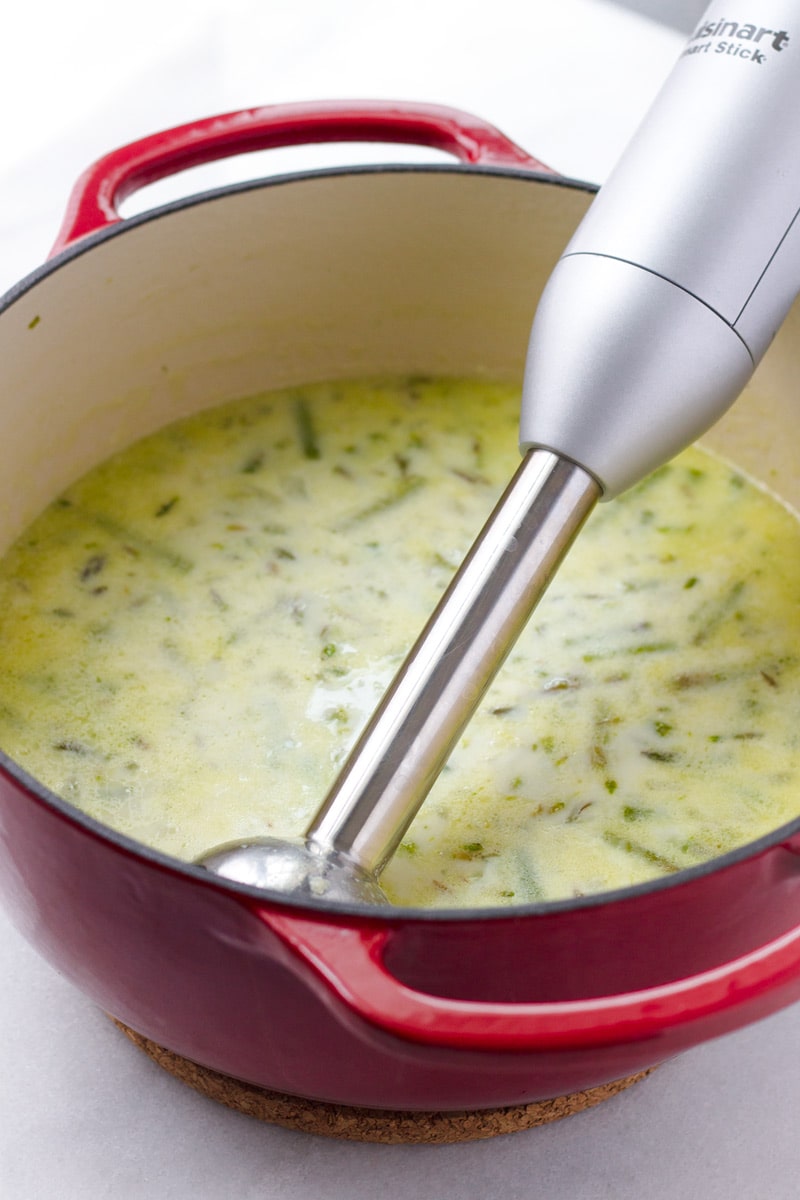 Blending Asparagus Soup Using Immersion Blender