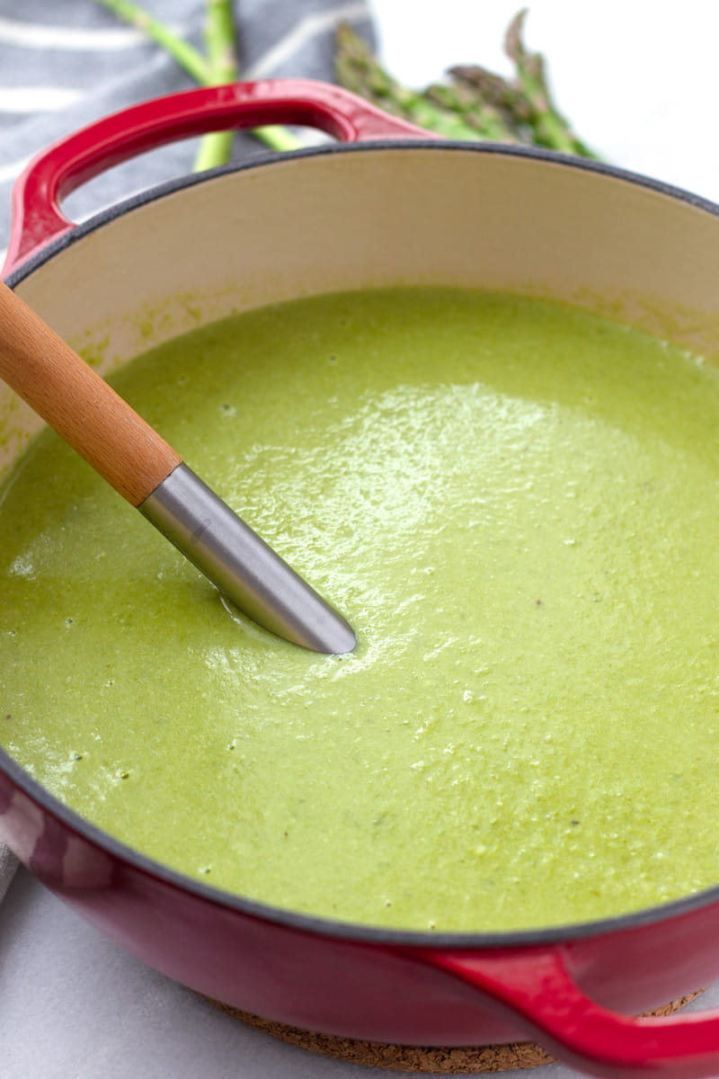 Asparagus Soup in a Red Dutch Oven