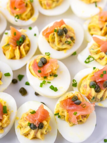 Smoked Salmon Deviled Eggs with Capers and Chives