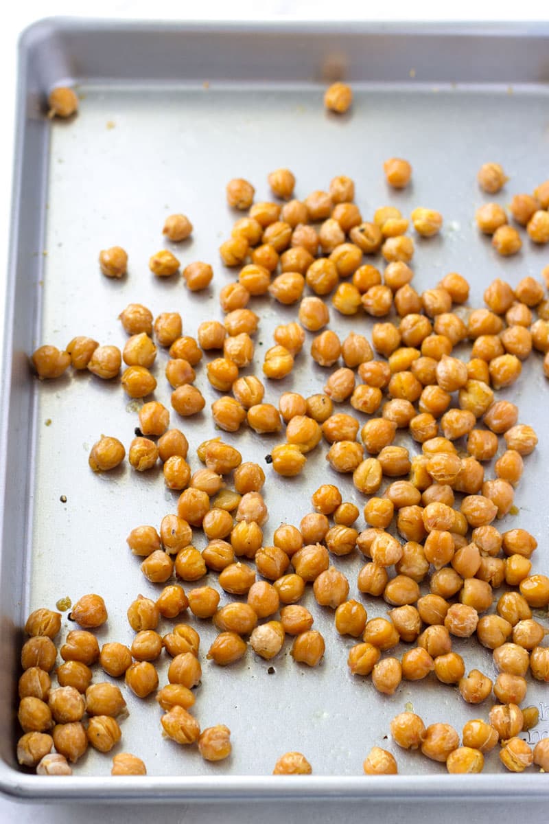 Sheet pan with roasted chickpeas