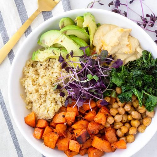 chicken sweet potato quinoa bowl