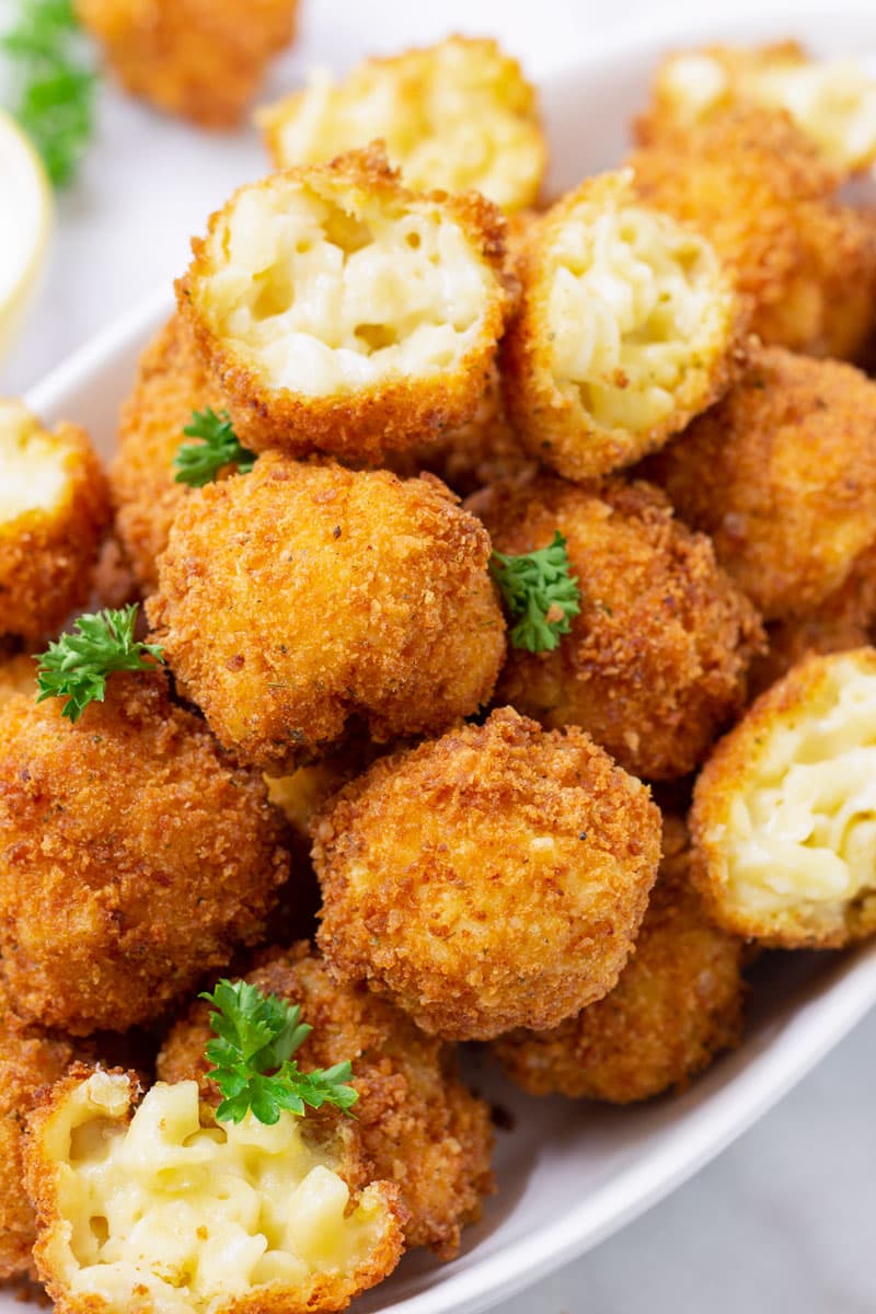 A pile of fried mac and cheese balls