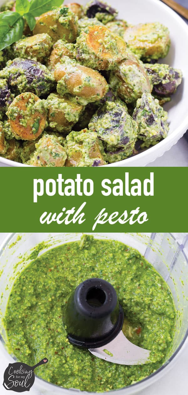 pin image for potato salad with basil pesto