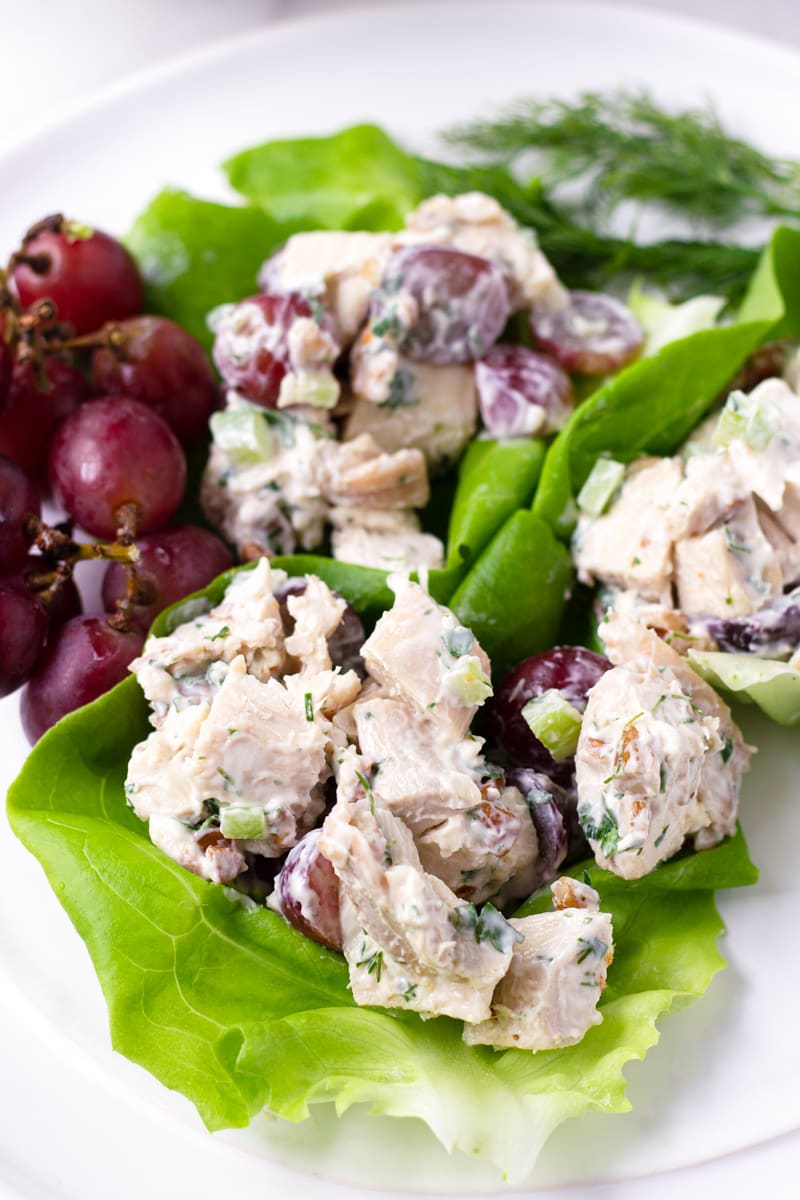 Chicken grape salad on lettuce cups