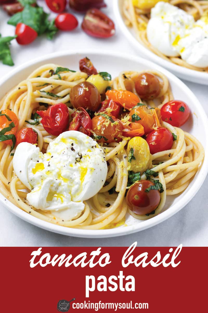pin image design for tomato basil pasta recipe