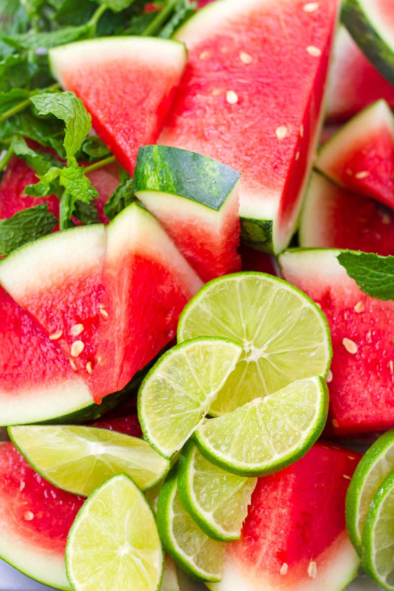 Sliced watermelons and sliced limes