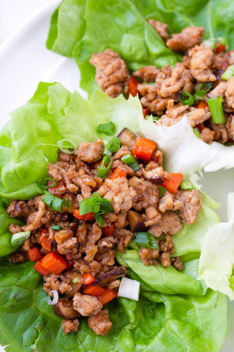 close up of chicken lettuce wraps